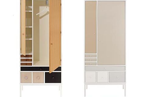 Garderobe "Collect" mit unterschiedlichen Lackierungen und kühl-weißem Korpus. Foto: Schönbuch