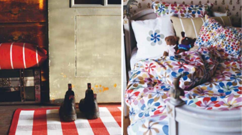 Teppich, Kissen und Bettwäsche aus der "Mikado"-Serie von Linum.