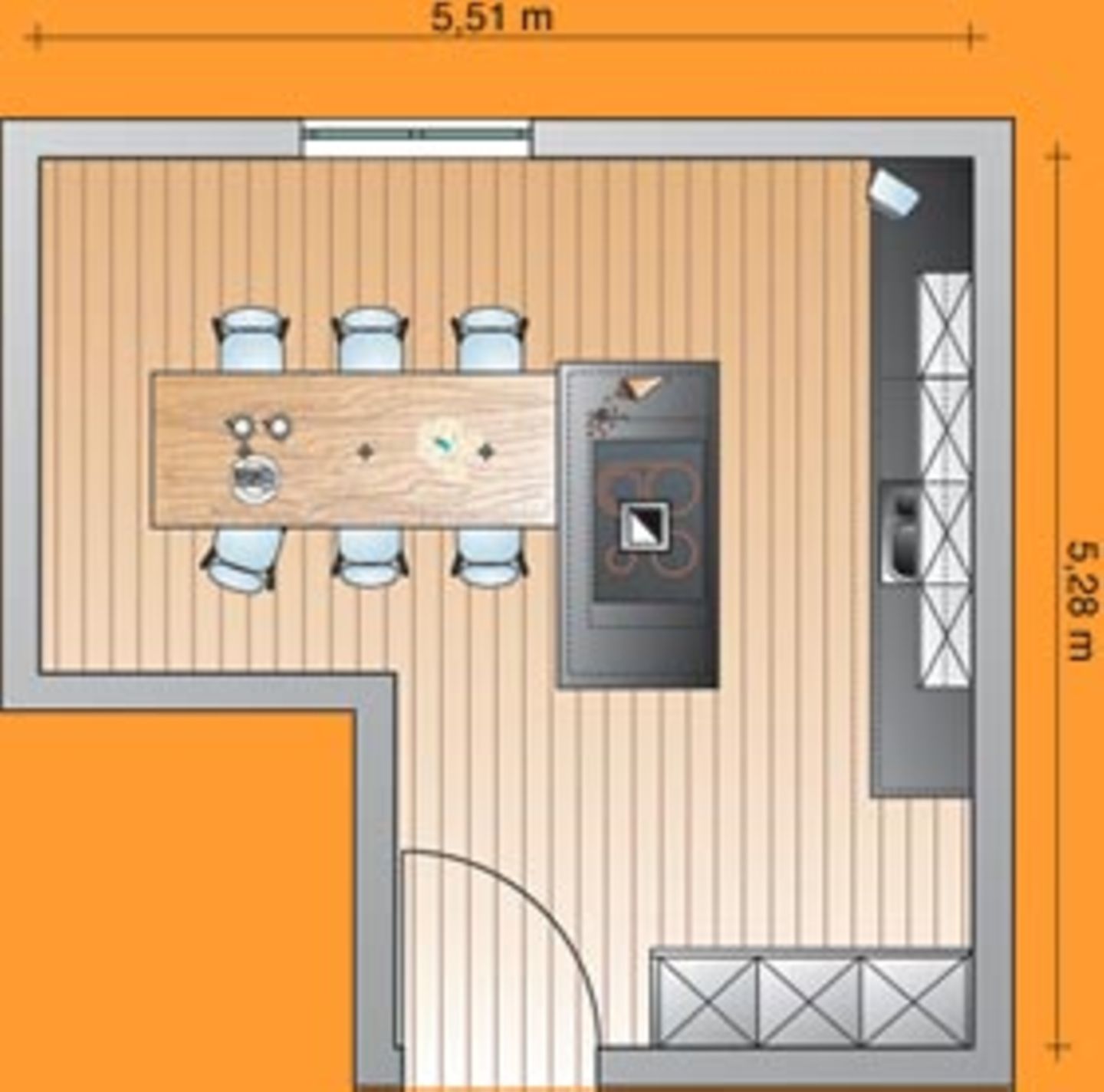 Mehr Platz: Ein Zimmer und eine kleine Kammer wurden in eine gemütliche Wohnküche mit großem Essplatz verwandelt.