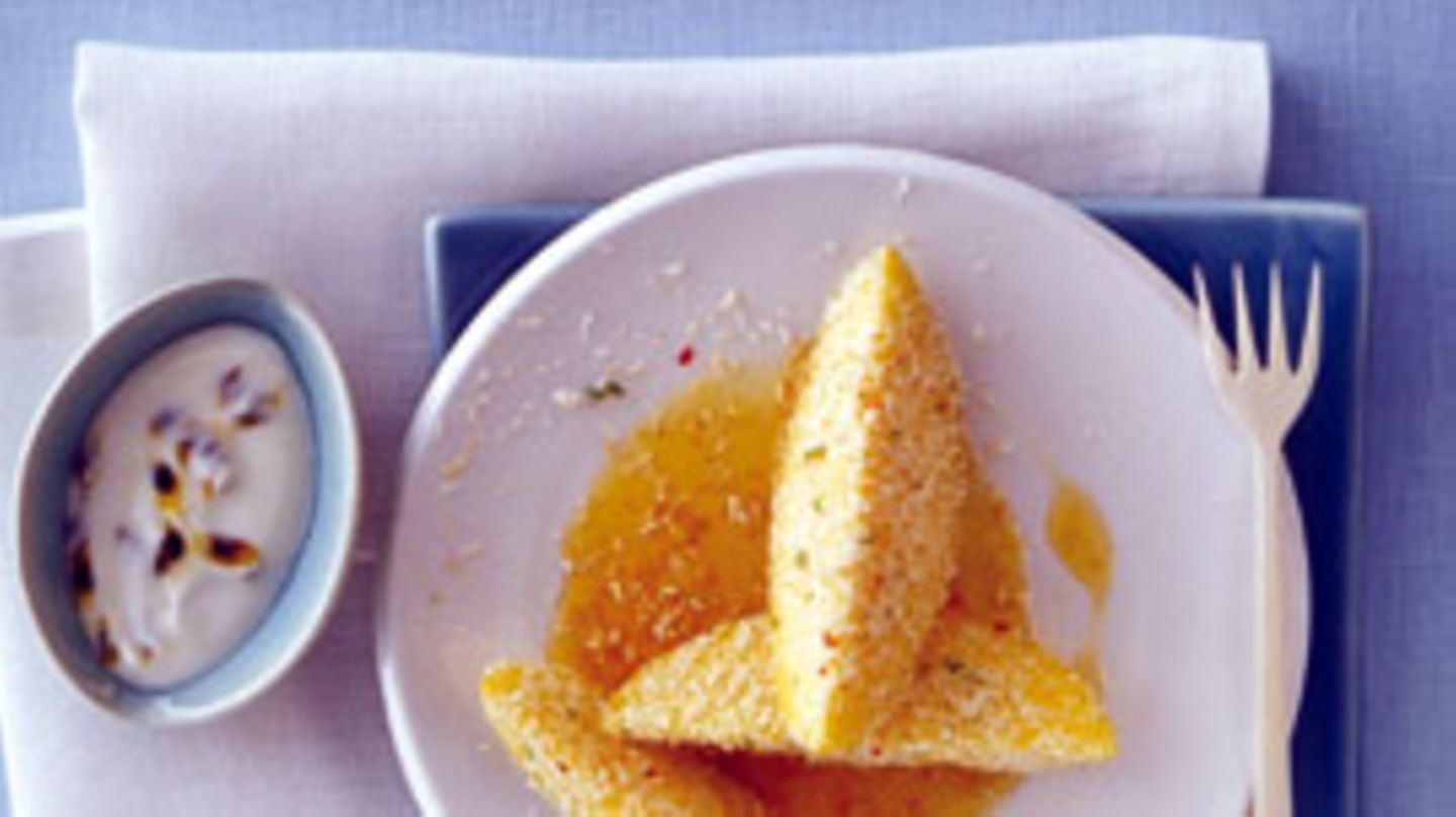 Mangospalten in Chili-Kokos-Kruste mit Passionsfruchtquark Rezept ...
