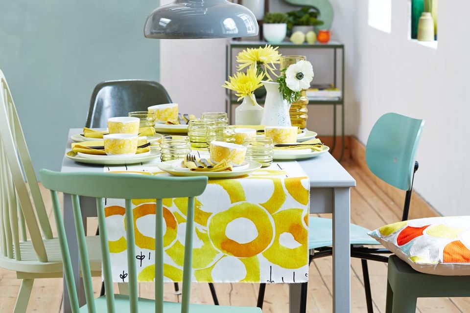 Tischdeko in Grün und Gelb
