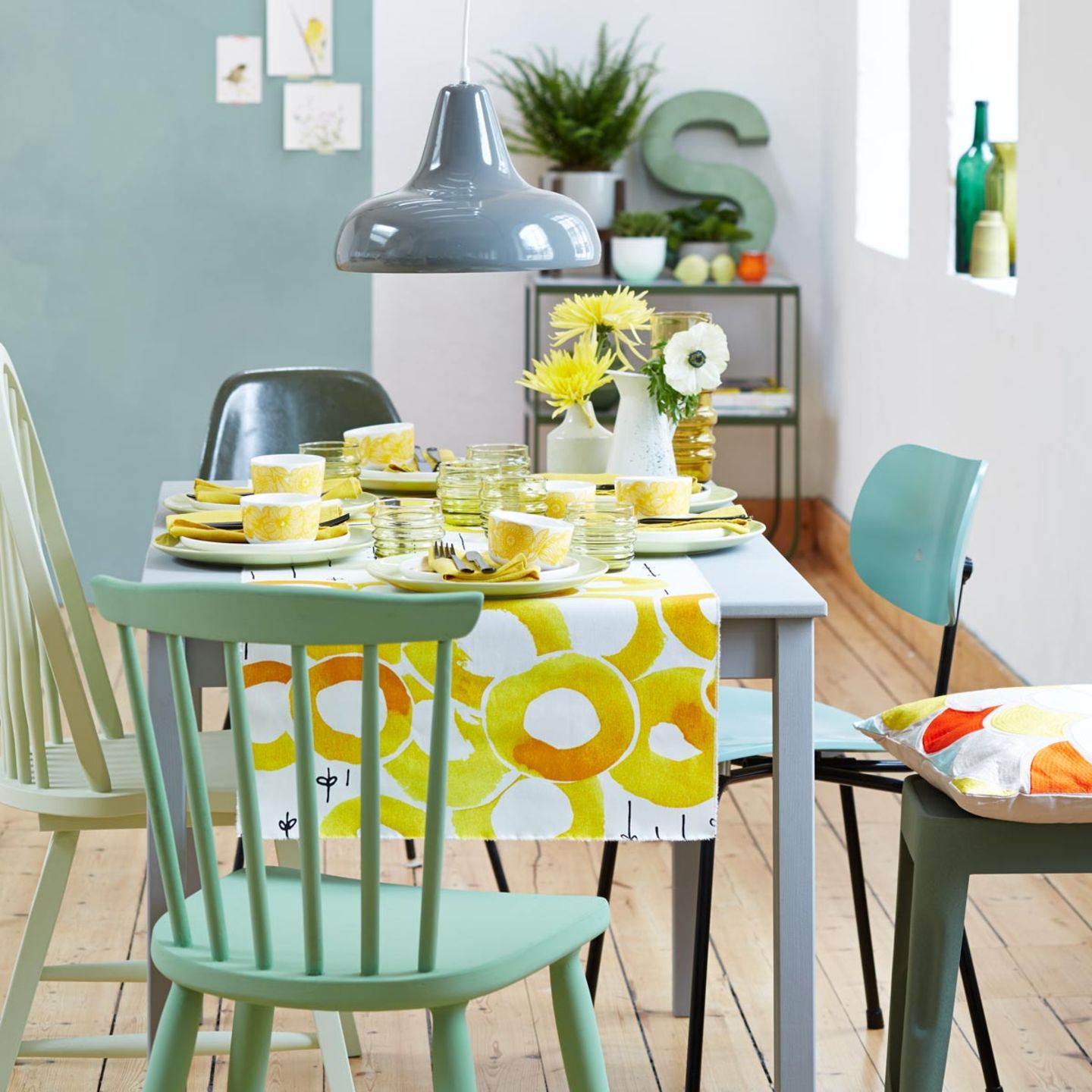 Tischdeko in Grün und Gelb