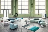 Sofa Module-Serie mit einem Bezug in Hellblau und Mintgrün