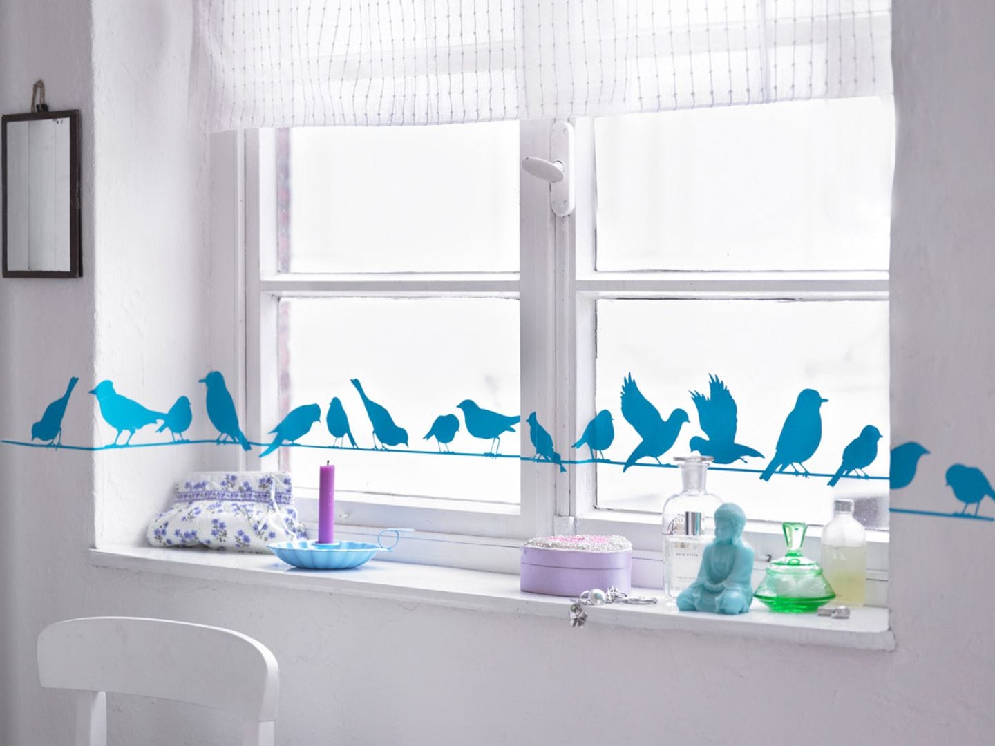 Blaues Vogeltatto für Wand und Fenster