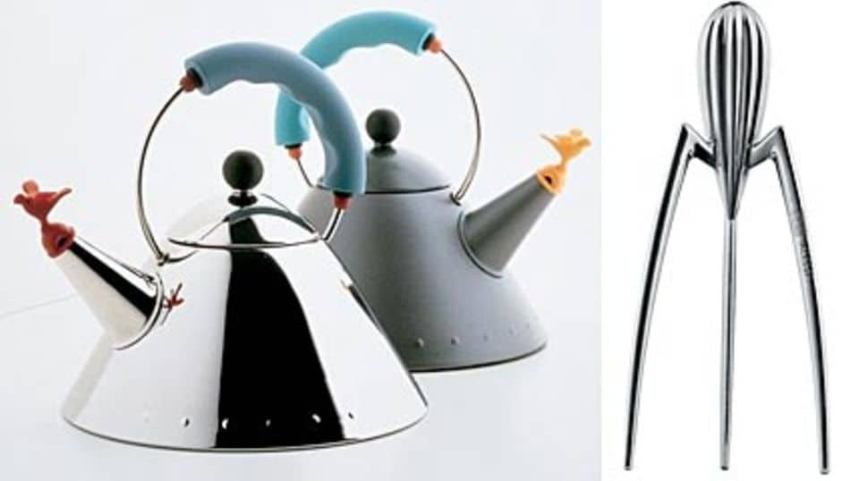 Alessi-Design-Stars: der Wasserkessel mit dem pfeifenden Vogel "9093" und die Saftpresse "Juicy Salif" (1990)