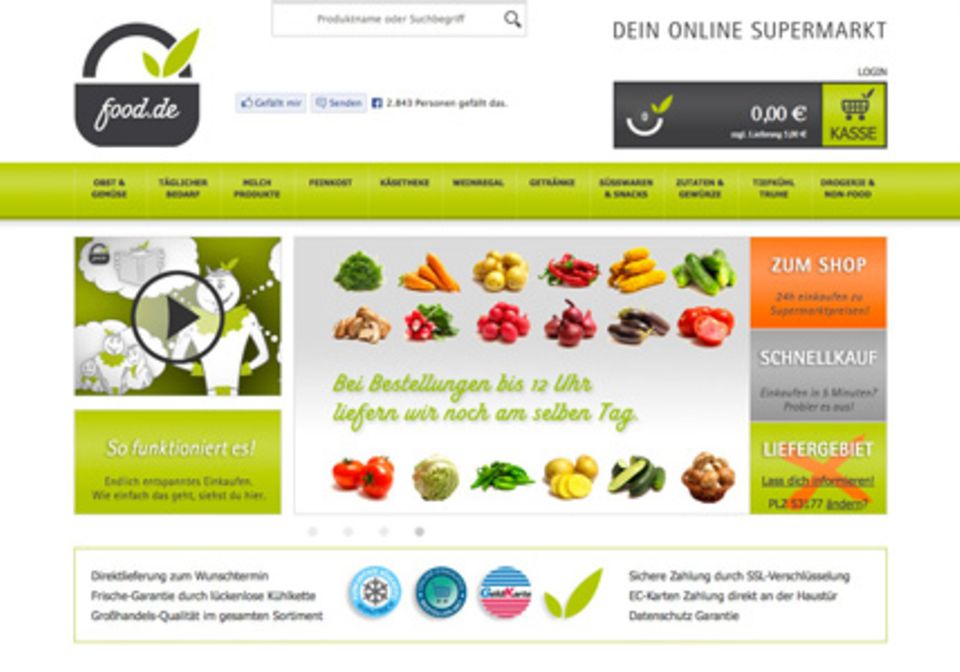 food.de: Der Online-Shop bietet über 10.000 frische Produkte.