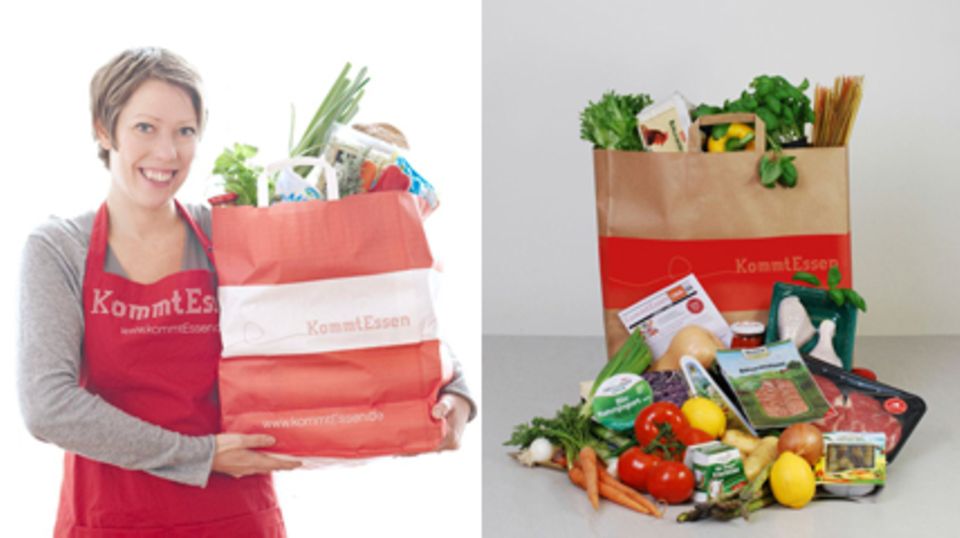 Die Gründerin Lisa Rentrop und die Menü-Pakete ihres Lebensmittel-Lieferdienstes. Fotos: KommtEssen