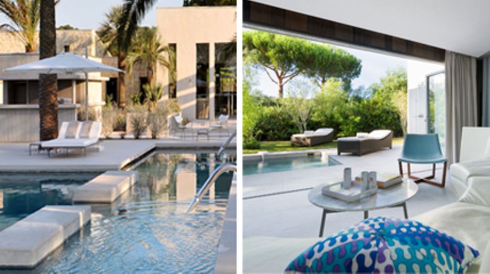 Die großzügige Poolanlage und die privaten Pools einiger Villen des Sezz Hotels in St. Tropez laden zum Entspannen und Genießen ein.
