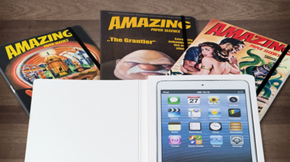 Die drei Varianten des "Amazing Paper Sleeves"-Cover für iPad mini und kindle: "Dreamer", "The Grantler" und "Hysterical" (v.l.n.r.). Fotos: Team & Marke