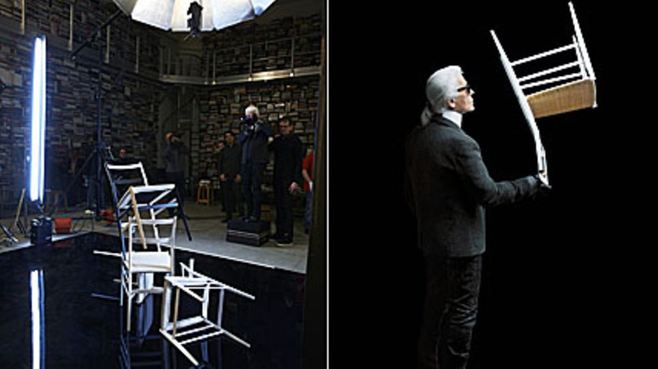 Karl Lagerfeld setzt den Stuhl “Superleggera” von Gio Ponti in Szene. Fotos: Olivier Saillant