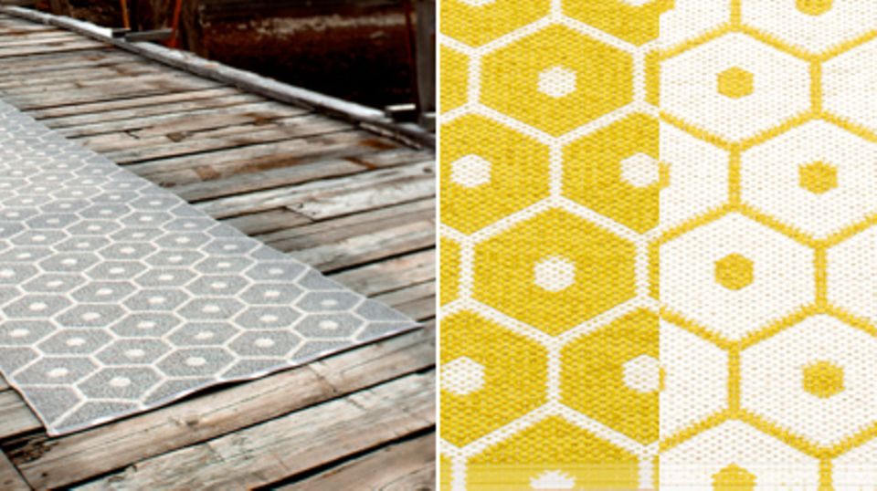 "Honey" ist ein Wende-Design für die schwedischen Kunststoffteppiche. Fotos: Pappelina
