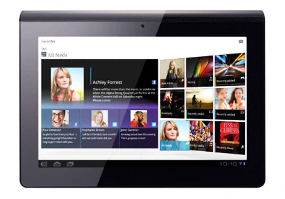 Sony Tablet S: Auf dem Homescreen sind Apps, Filme und Fotos nur einen Fingertipp entfernt.