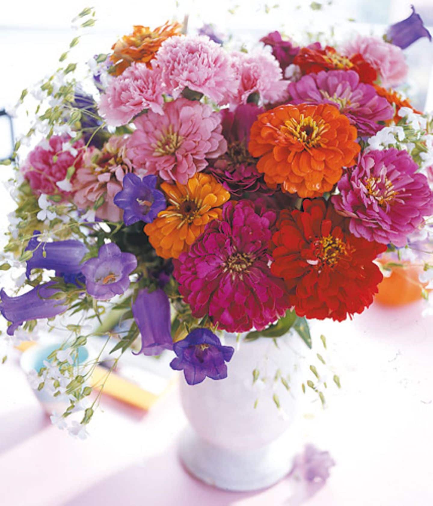 Herbst: Blumenstrauß aus Zinnien, Glockenblumen und Seifenkraut - Bild 10