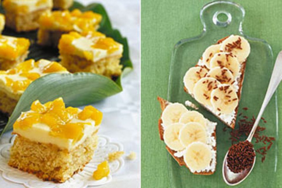 Kokos-Bananen-Kuchen mit Maracuja-Mascarpone-Guss und Bananenbrot