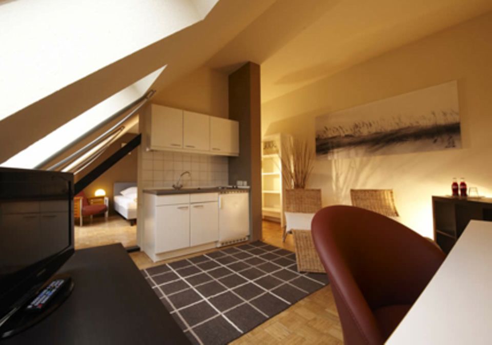 Die Appartements sind mit Pantry-Küche ausgestattet und in Schlafecke und Wohnbereich eingeteilt.