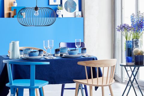 Tischdeko in Blautönen