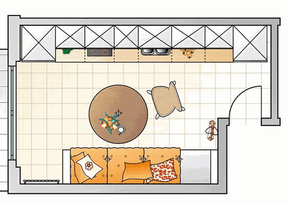 Grundriss für Küche mit einer Küchenzeile