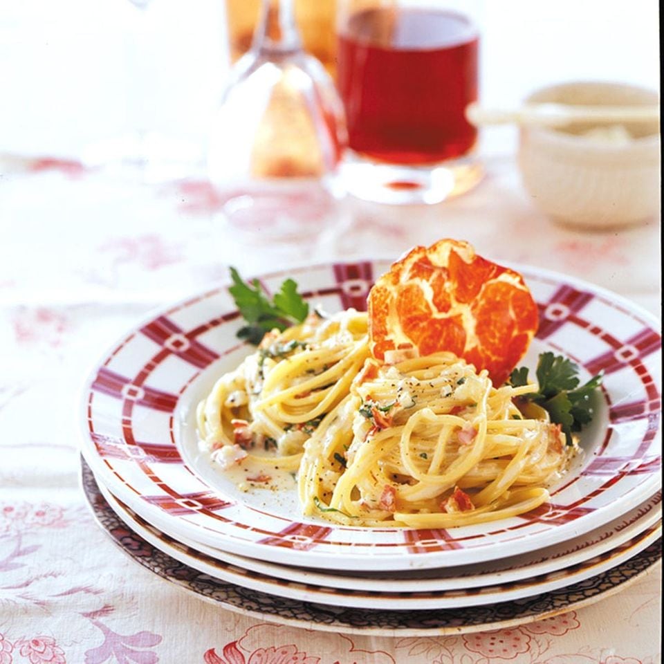 Spaghetti Carbonara mit Coppa und Taleggio: Rezept