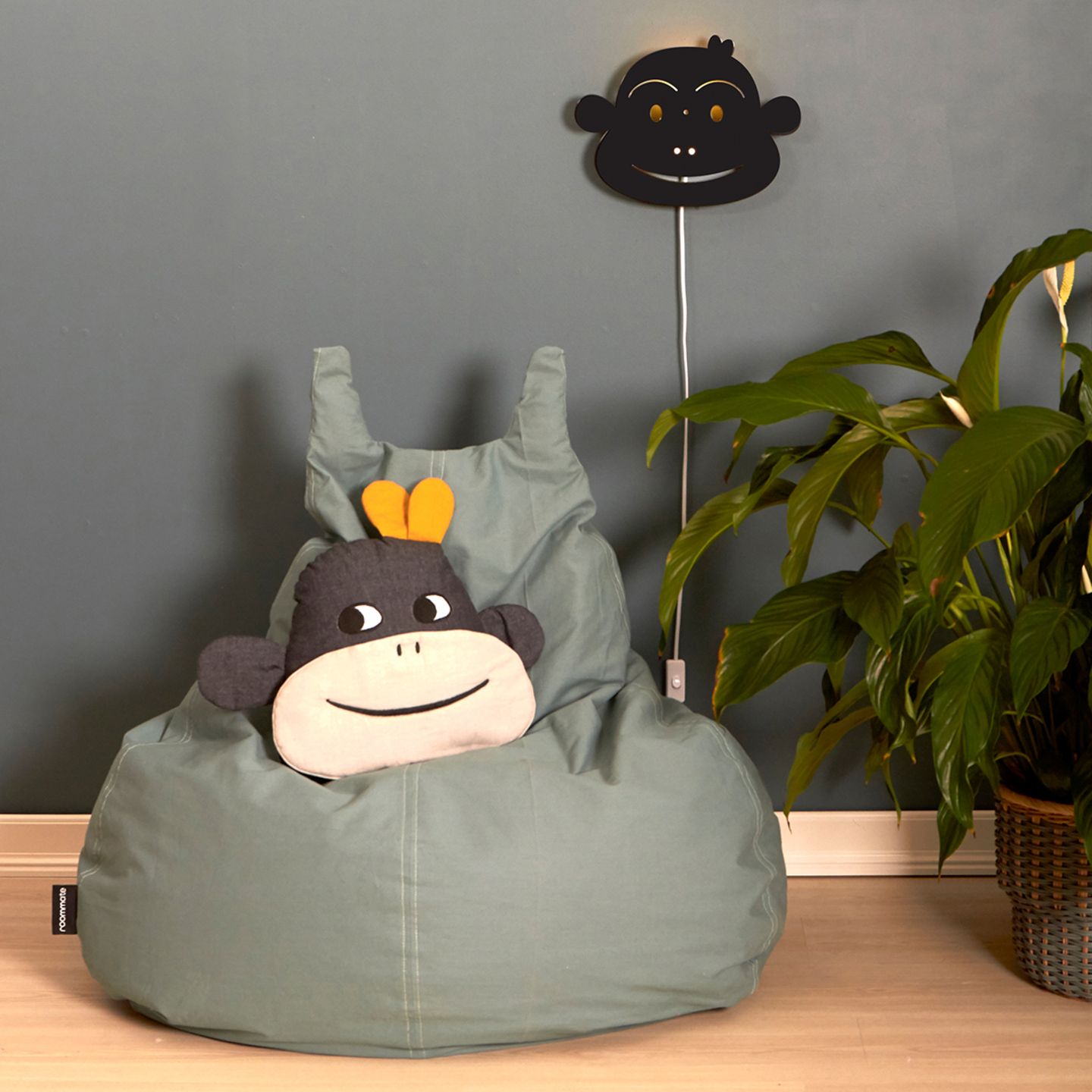 Grauer Sitzsack "Happy Cat" aus Bio-Baumwolle von Roommate