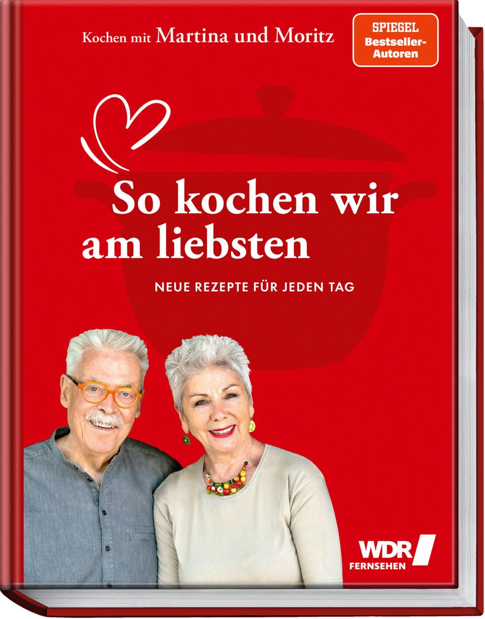 Rotes Buchcover mit einer Frau und einem Mann vom Kochbuch "So kochen wir am liebsten"