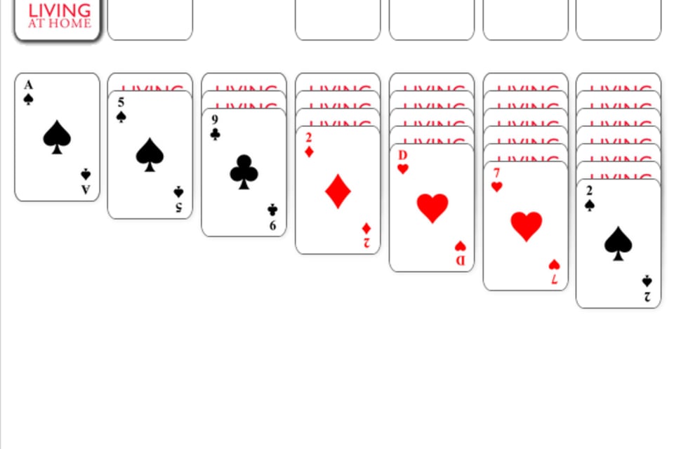 Screenshot des interaktiven Spielfeldes "Solitär" mit zum Teil offenen und zum Teil verdeckten Kartenstapeln