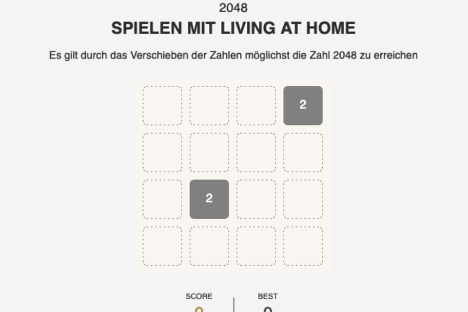 Screenshot des interaktiven Spielfeldes für das Zahlenspiel "2048"